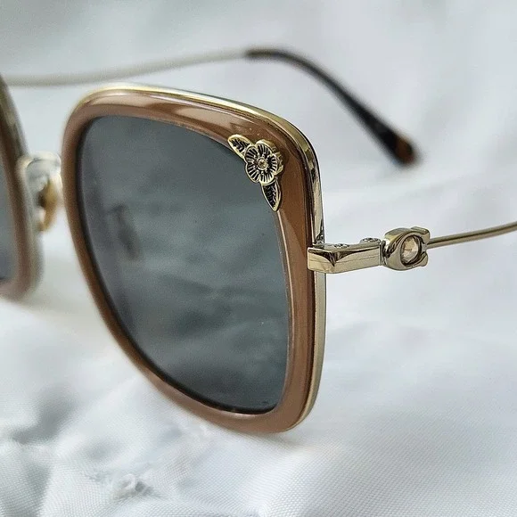 Coach Sunglasses HC7101B Square Brown Gold‎ Floral Accents Frames Only Rare OG - Picture 4 of 12